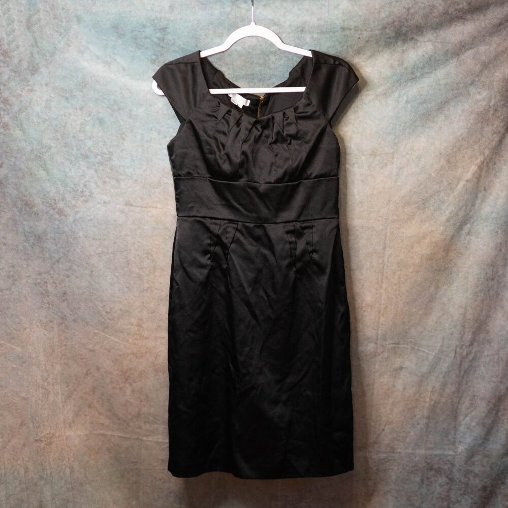 London Times Black Satin Midi Dress - Size 10